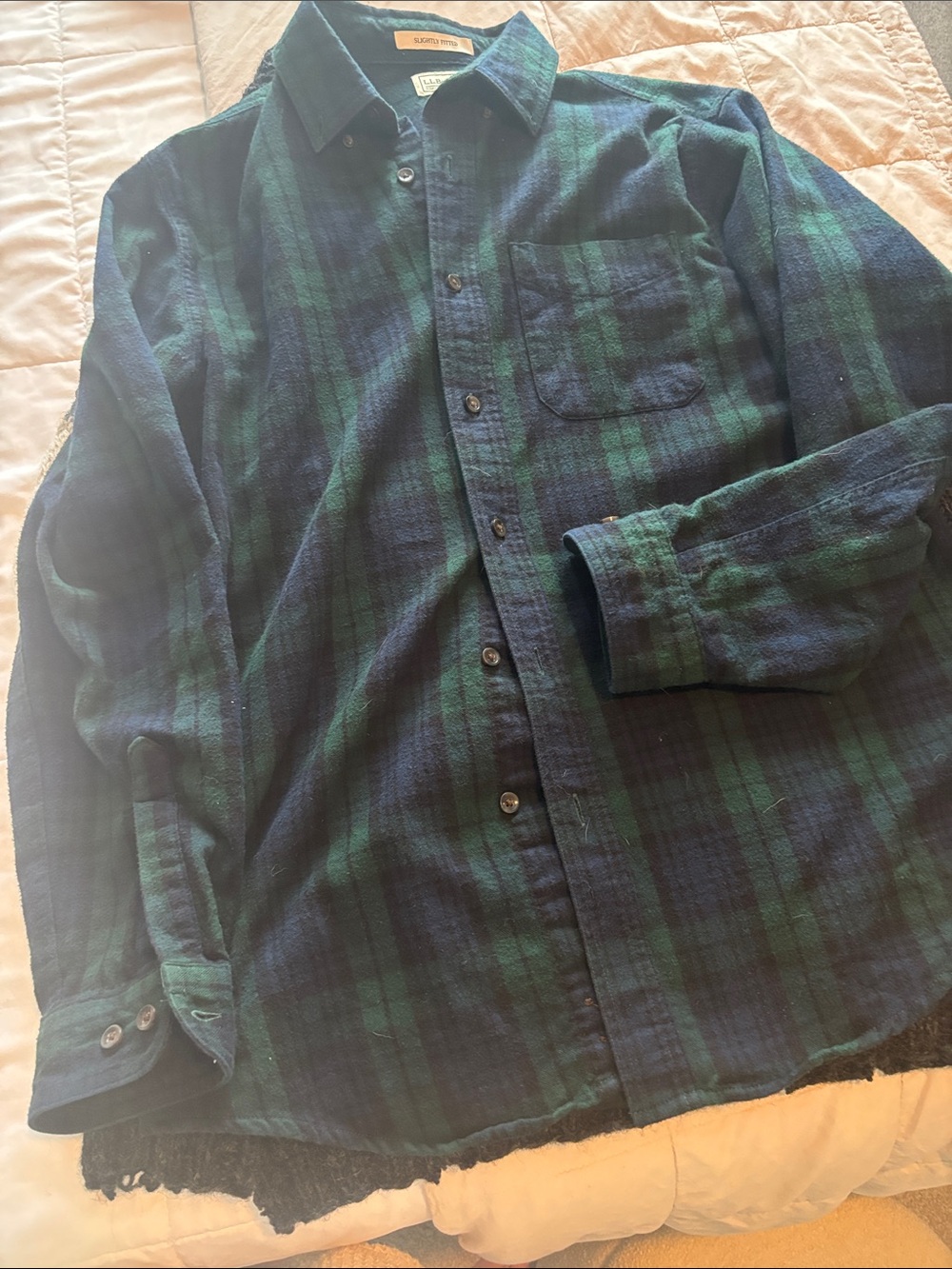 L.L. Bean Blue & Green Plaid Button-Down Shirt
